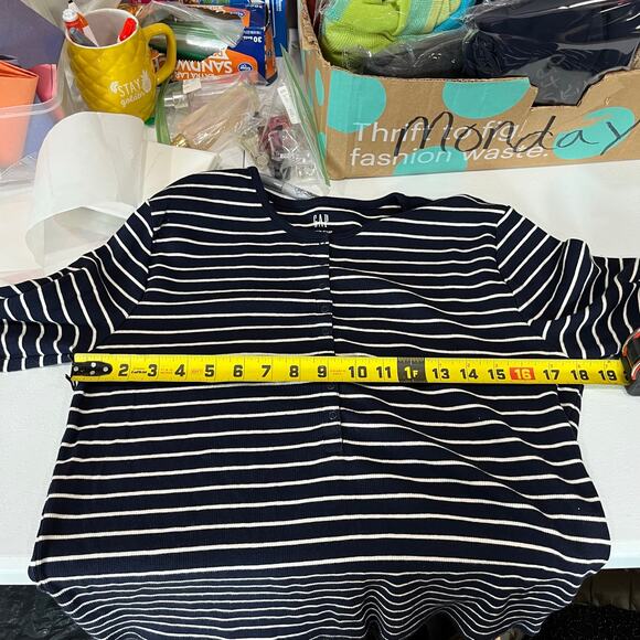 Gap Modern Henley Navy Blue Stripe Long Sleeve Ribbed Shirt Womens Size XL - Picture 6 of 7